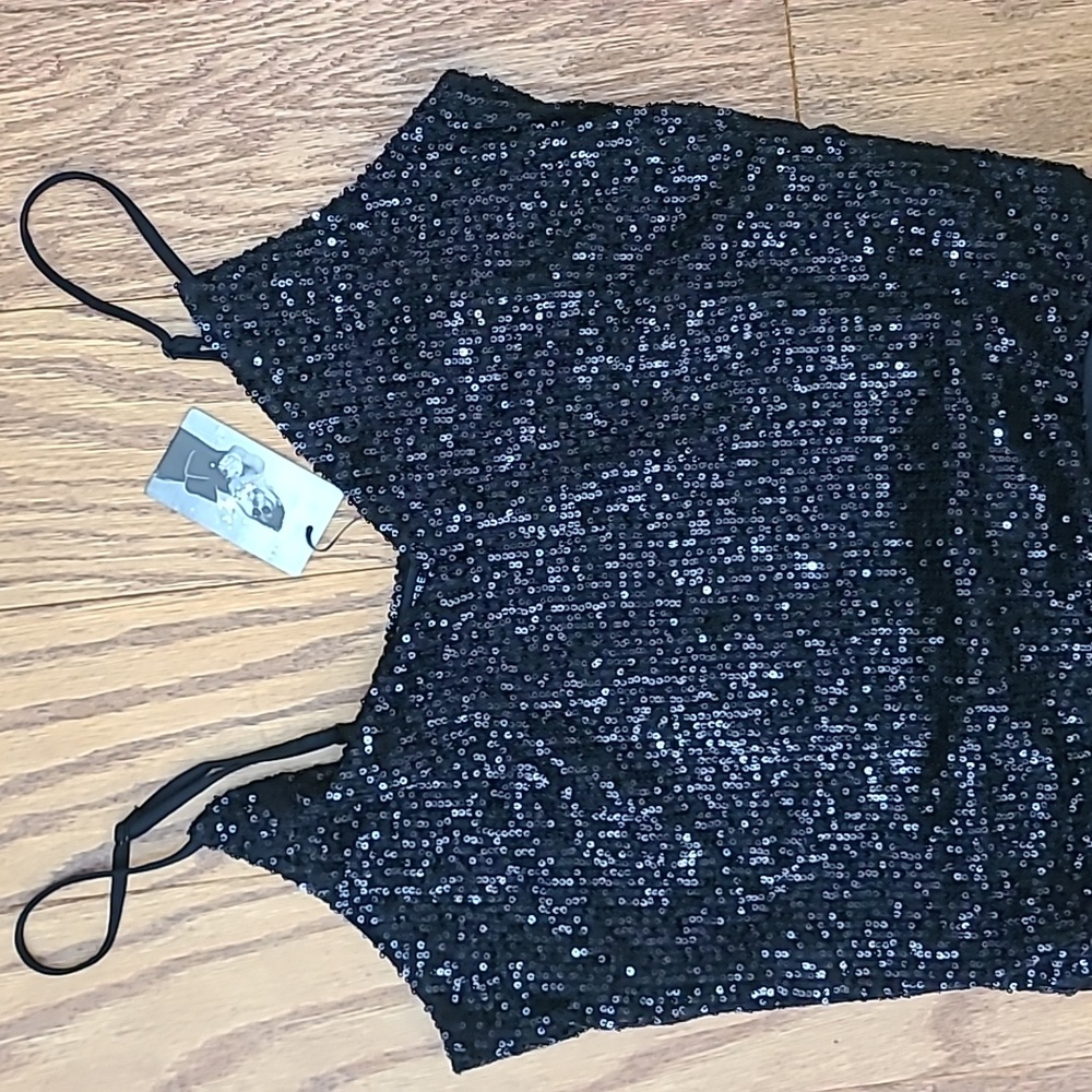 NWT Sincerely Jules sequin black womens bodysuit - Picture 2 of 4